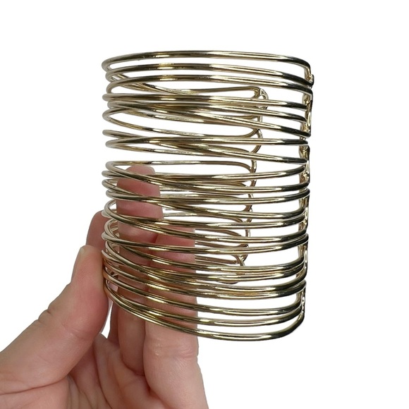 Gold Tone Super Wide Open Wire Coil Cuff Bracelet - Picture 5 of 11
